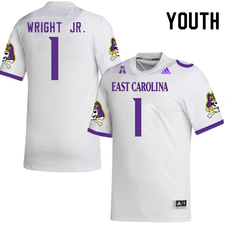 Youth #1 Winston Wright Jr. ECU Pirates College Football Jerseys Stitched-White